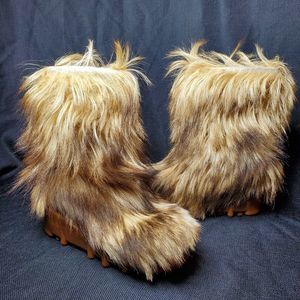 Vintage Genuine Goat Hair Fur Boots Super Shaggy YETI LAMA Cleated Rubber Size 6